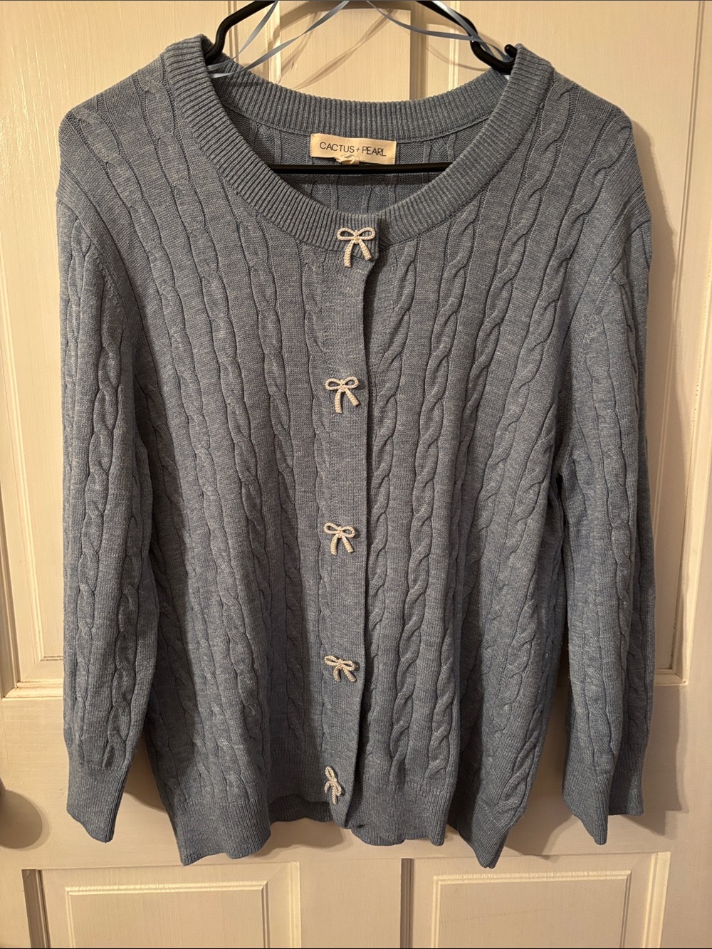 Women's Light Blue Cable Knit Cardigan Sweater